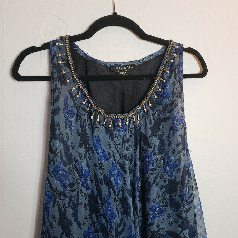 Ana & Kate Blue With Floral Design Dress